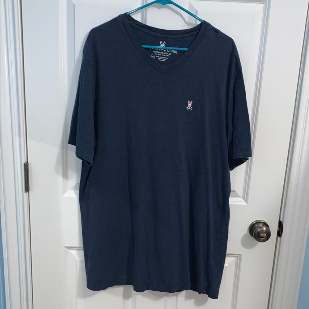 Psycho Bunny 1XLT Heathered Blue V-Neck Short Sleeve Tee